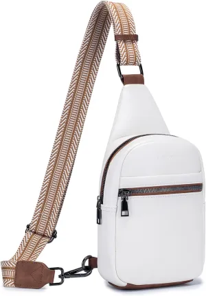 POIUGOYA Sling Bag for Women Crossbody, Small Leather Fanny Pack Crossbody Purses for Women Trendy,Chest Bag With Wide Strap