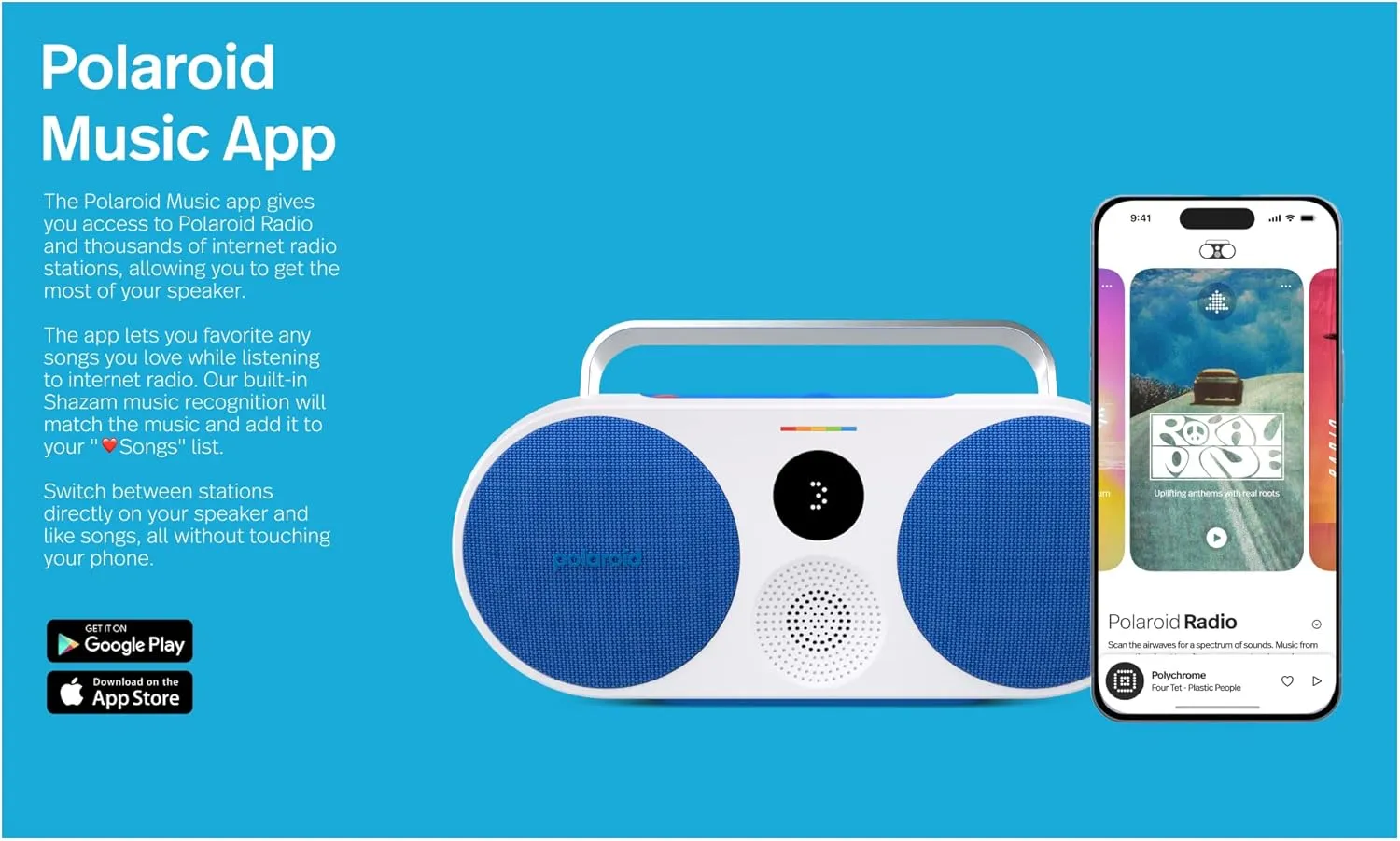 Polaroid P3 Music Player (Black) - Retro-Futuristic Boombox Wireless Bluetooth Speaker Rechargeable with Dual Stereo Pairing
