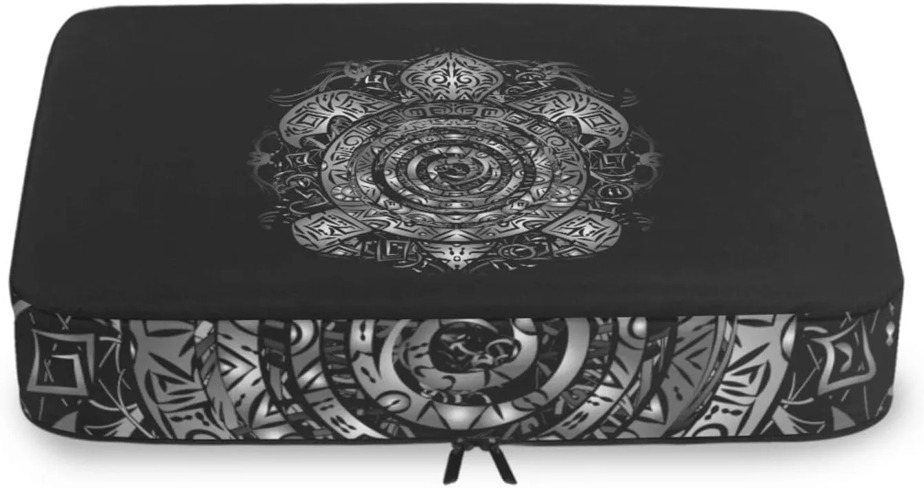 Polynesian Silver Tribal Sea Turtle Tattoo on Black Toned Maori 4 PCs Set Packing Bags, Luggage Organizer Bag, Portable Cube Toiletry bag, Durable Travel Cosmetic Storage Bag for Men Women