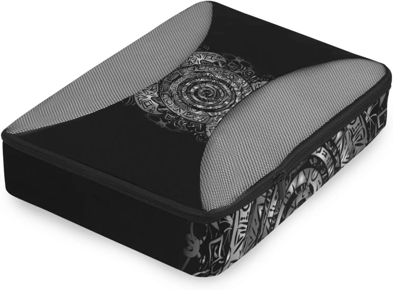 Polynesian Silver Tribal Sea Turtle Tattoo on Black Toned Maori 4 PCs Set Packing Bags, Luggage Organizer Bag, Portable Cube Toiletry bag, Durable Travel Cosmetic Storage Bag for Men Women