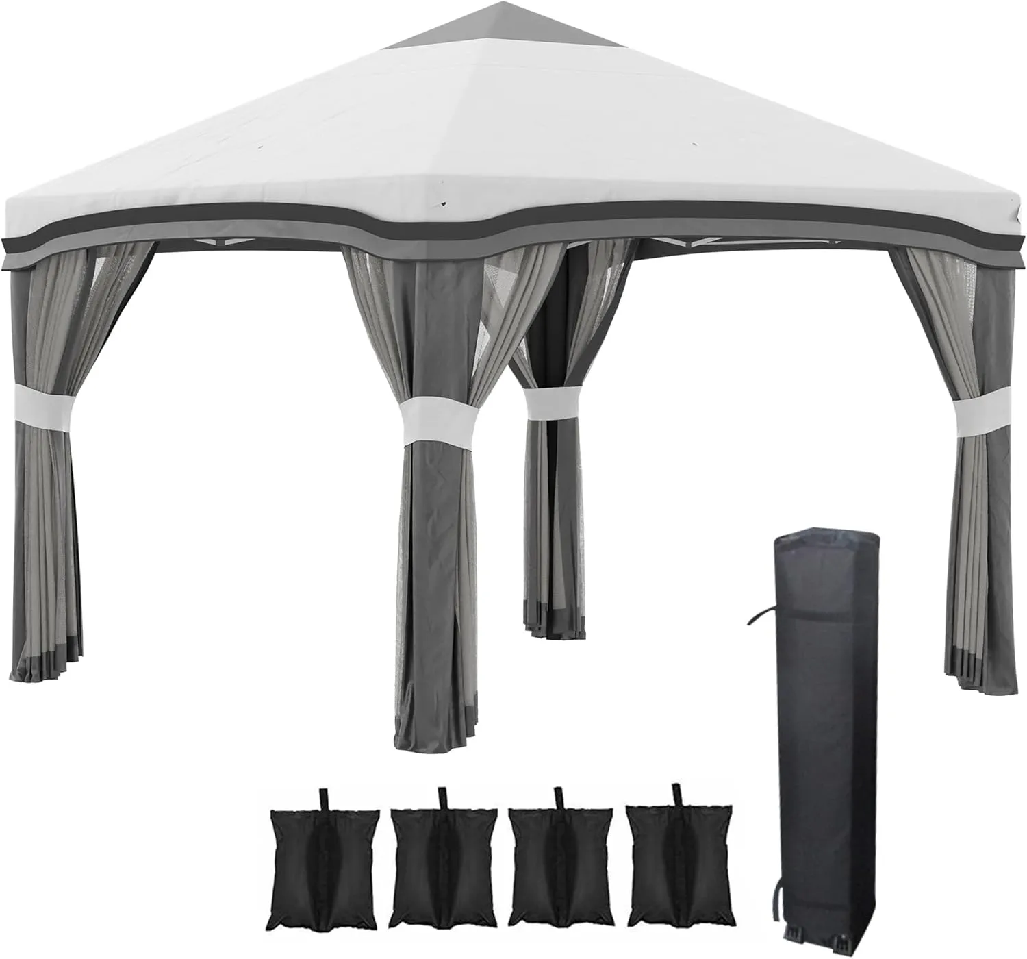 Pop Up Canopy Tent with Netting,Instant Tents for Parties,Height Adjustable with Wheeled Carry Bag and 4 Sand Bags for Outdoor,Garden,Patio,Gray