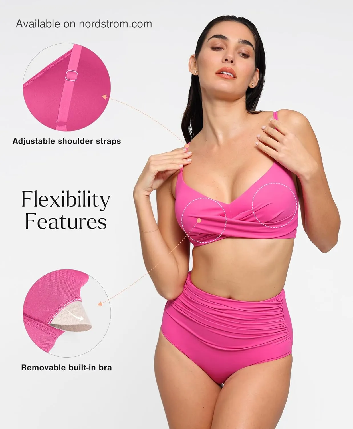 Popilush Bikini Top for Women - Twist Front V Neck Push Up Padded Swim Top with Adjustable Straps - Bathing Suit Top