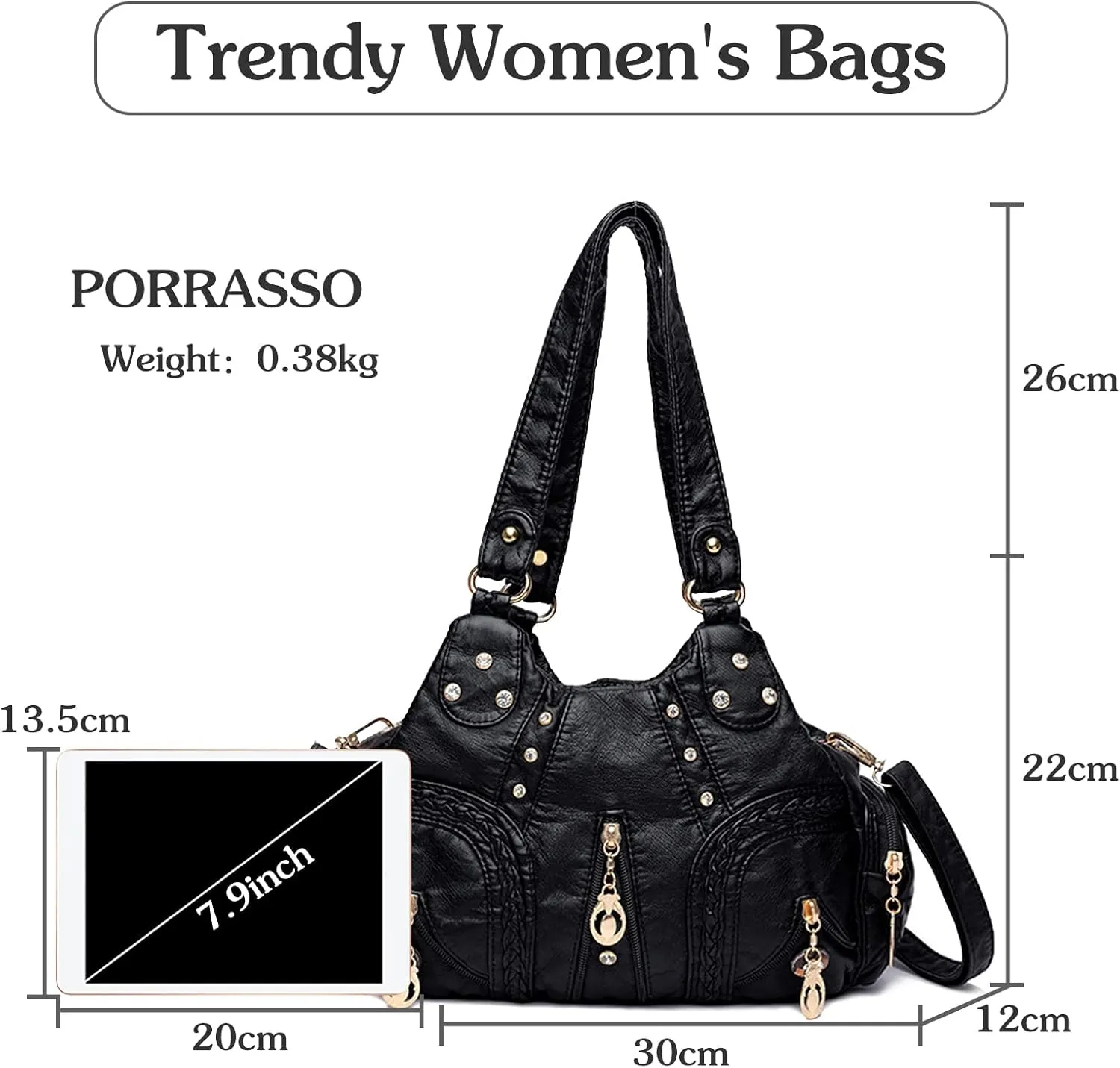 PORRASSO Ladies Handbags Fashion Shoulder Bag Hobo Bag Soft PU Leather Crossbody Bags Women Top-handle Bag