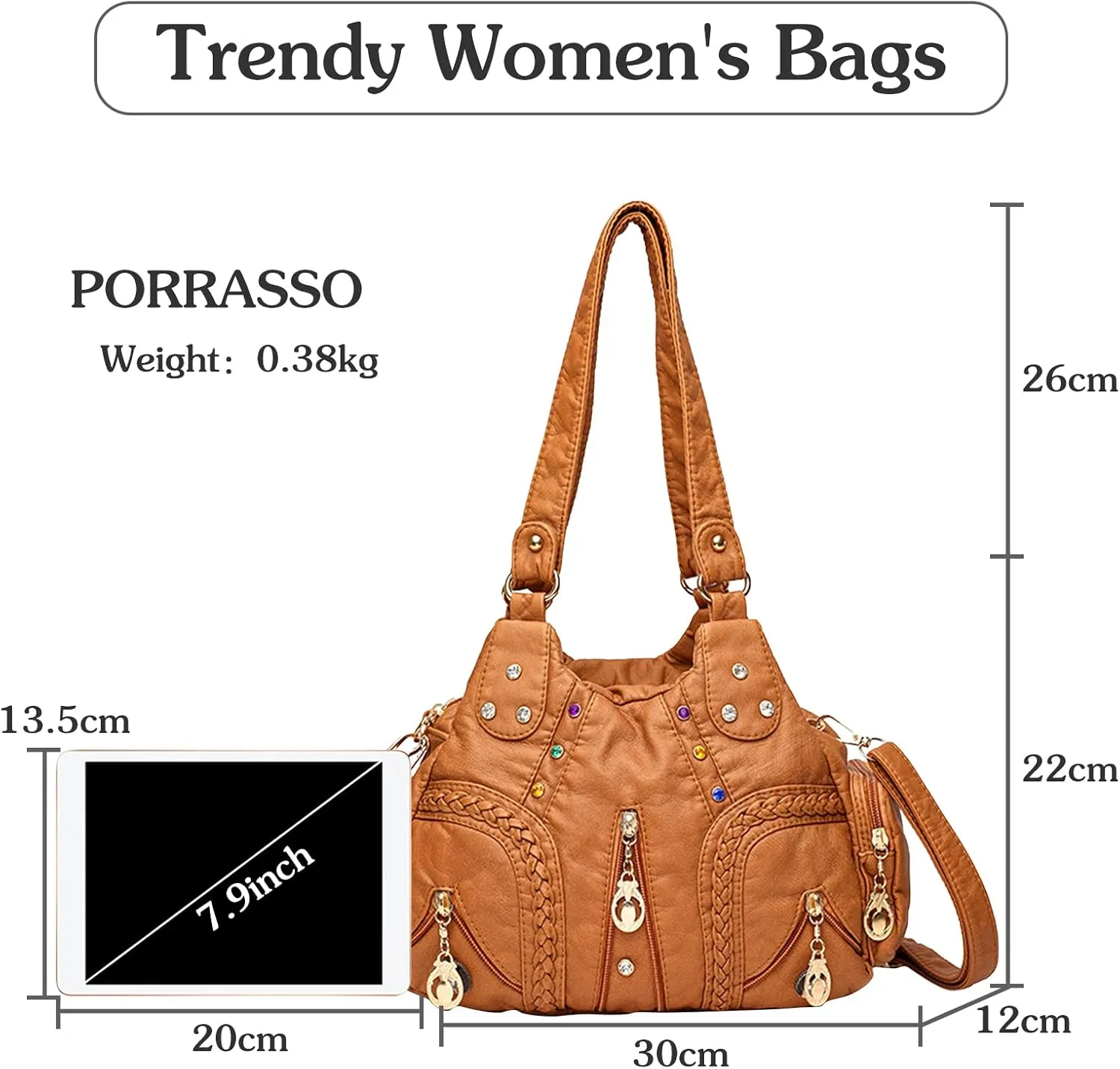 PORRASSO Ladies Handbags Fashion Shoulder Bag Hobo Bag Soft PU Leather Crossbody Bags Women Top-handle Bag