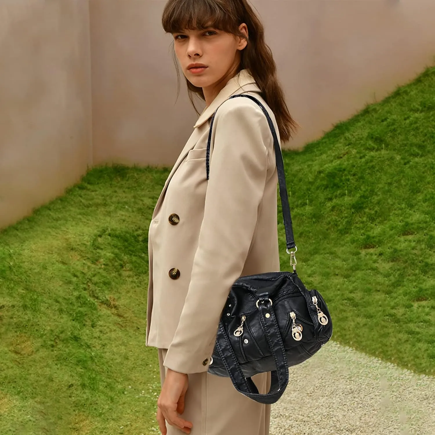 PORRASSO Ladies Handbags Fashion Shoulder Bag Hobo Bag Soft PU Leather Crossbody Bags Women Top-handle Bag