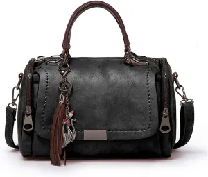PORRASSO Retro Handbag Women Crossbody Bag Ladies Shoulder Bag Waterproof PU Leather Top-Handle Bag
