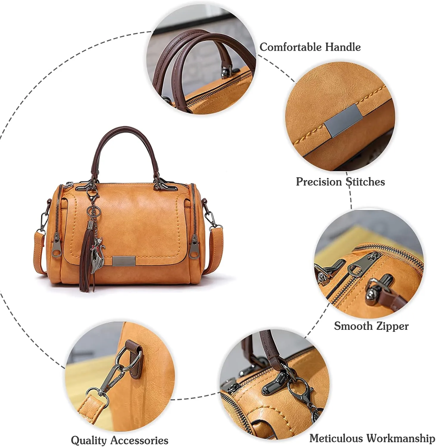 PORRASSO Retro Handbag Women Crossbody Bag Ladies Shoulder Bag Waterproof PU Leather Top-Handle Bag