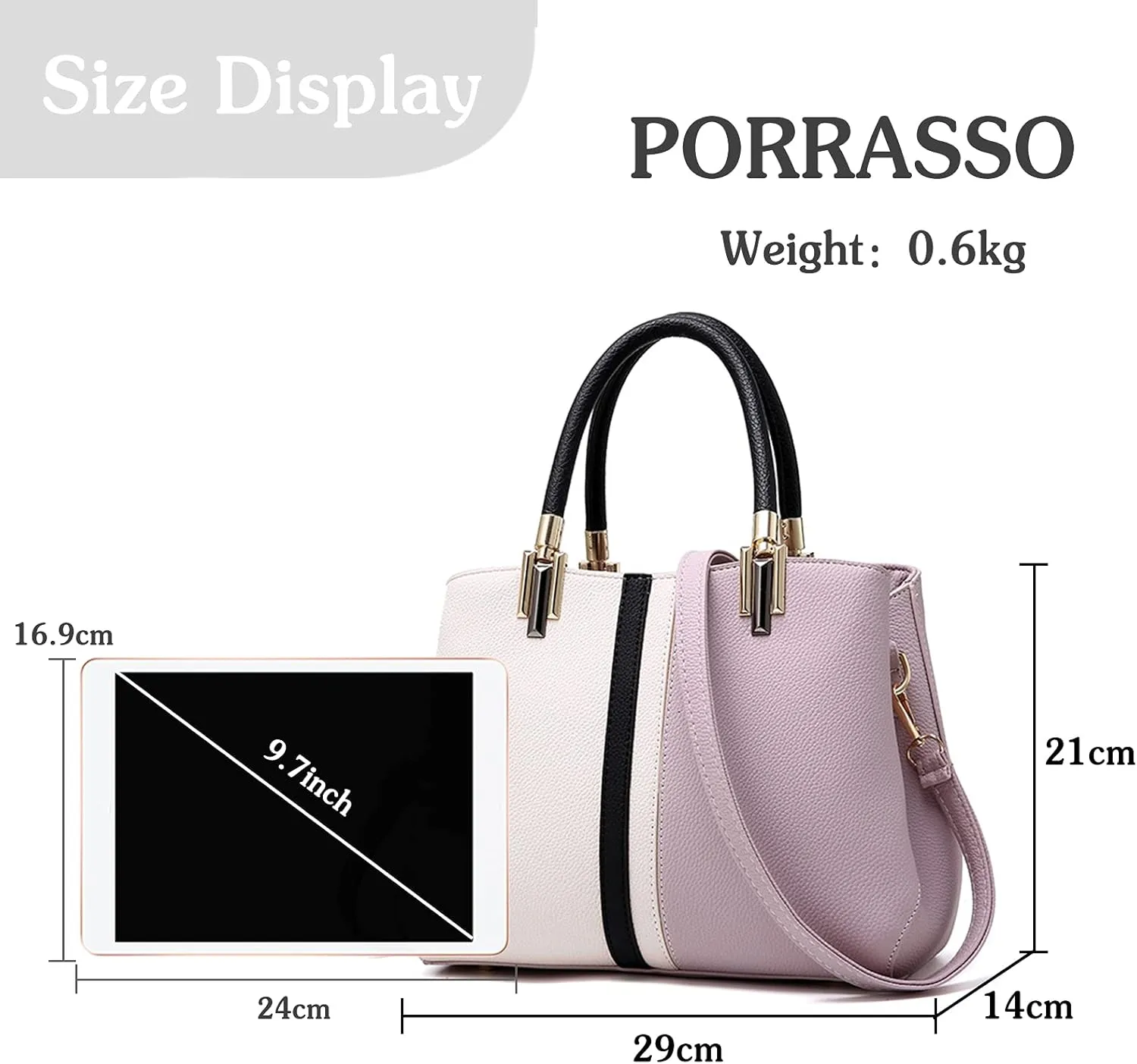 PORRASSO Women Handbag Fashion Top-Handle Bags Ladies Tote Shoulder Bag Female