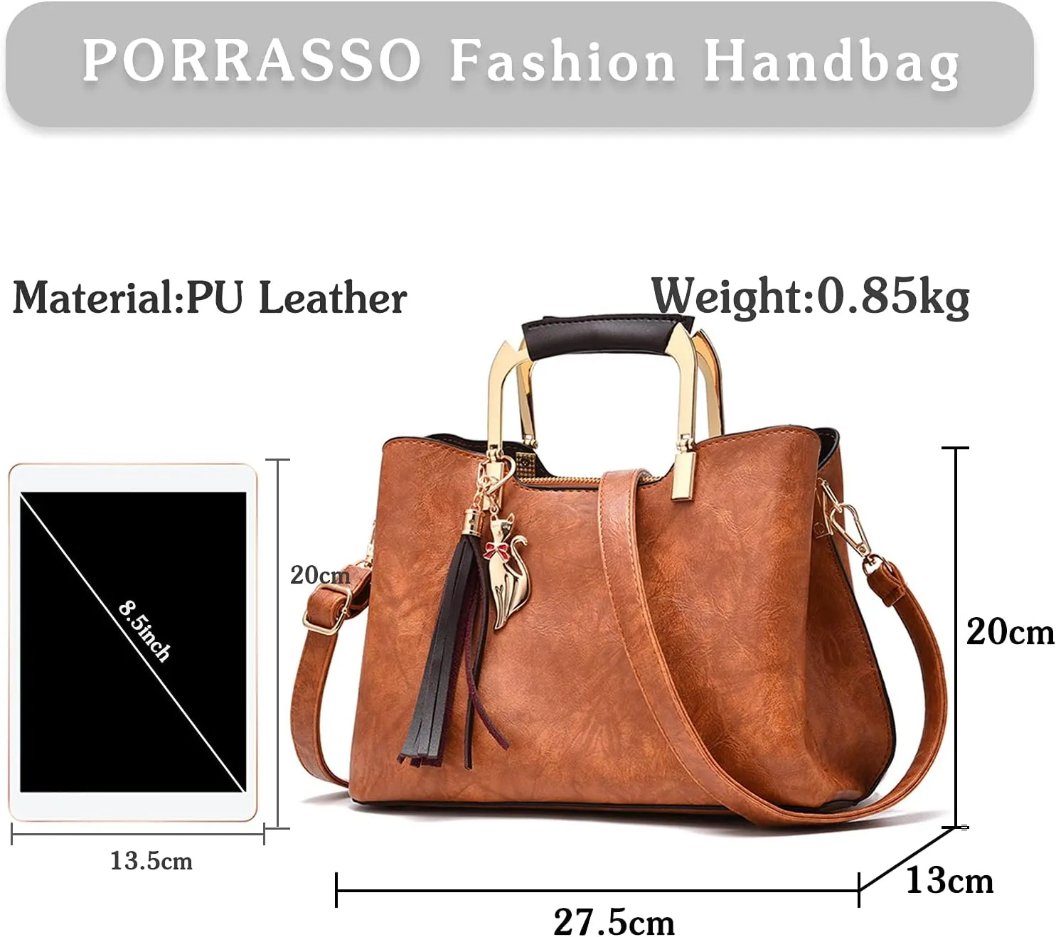 PORRASSO Women's Handbag Shoulder Bag Fashion Bags Top Handle Female PU Leather Shoulder Bag Worn Bag