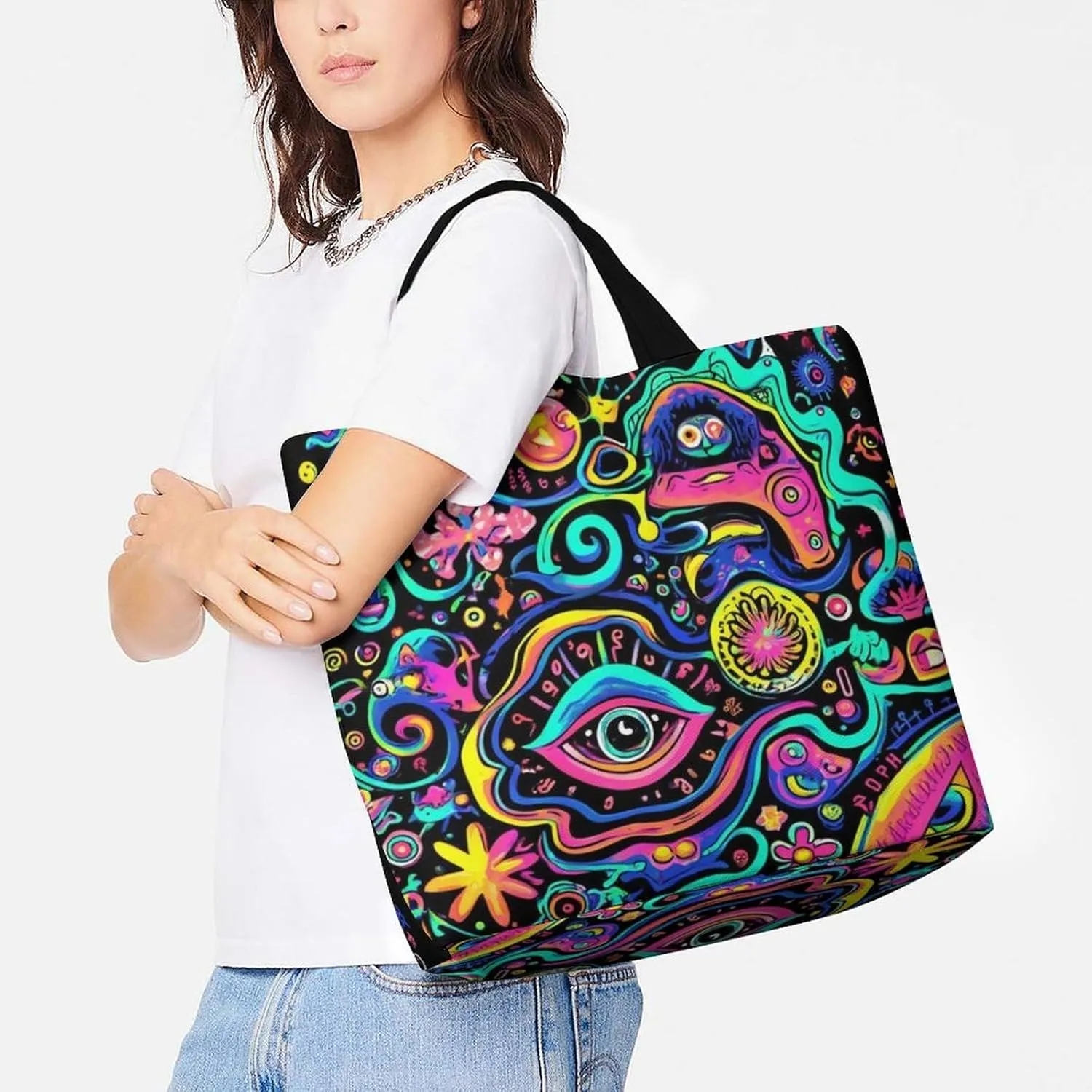 Portable Grocery Shoulder Bag for Women Casual Reusable Shopping Bag Large Tote Bags