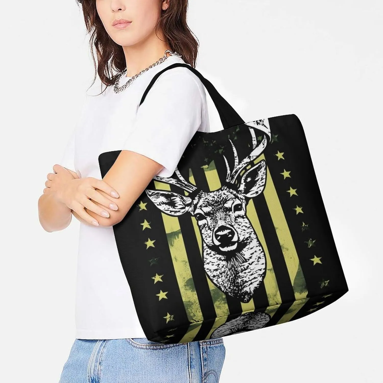 Portable Large Tote Bag for Women, Reusable Grocery Shoulder Bag Multipurpose Shopping Bags