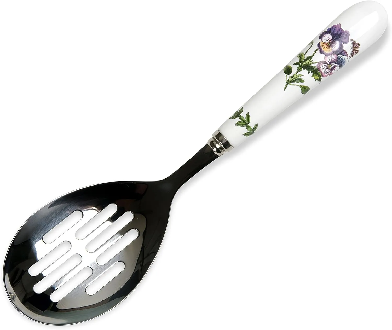 Portmeirion Botanic Garden 10" Slotted Spoon, Pansy Motif - Porcelain Handle & Stainless Steel, Chip-Resistant Glaze - Ideal for Home Gatherings & Intimate Dining, Must-Have Kitchen Tools