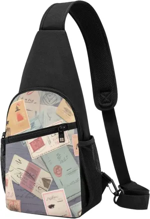 Postal Stationery Printed Chest Bag Shoulder Bag for Men Women Chest Bag Travel Shoulder Bag Hiking Shoulder Bag, Black, One Size, Black, One Size
