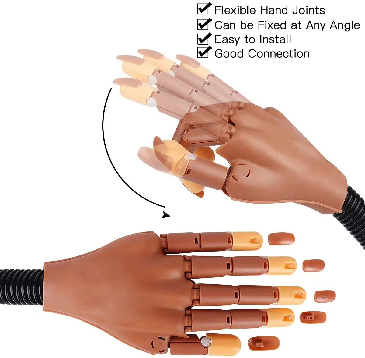 Practice Hand for Acrylic Nails, Professional Nail Practice Hand for Training, Adjustable False Fake Mannequin Hand with Nail Tips, Upgrade DIY Nails Display Manicure Supply (Hand tool set)