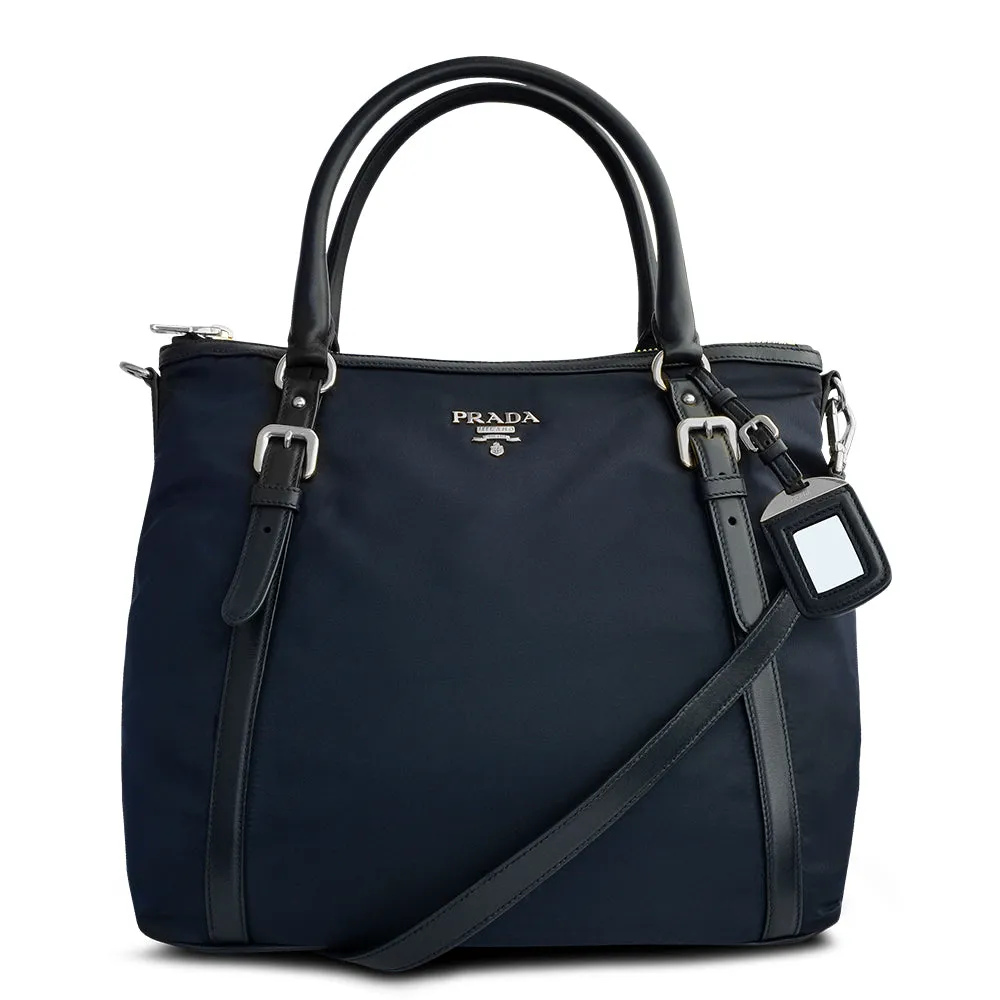 Prada 1BC116 Tessuto Nylon Convertible Bag- Blue