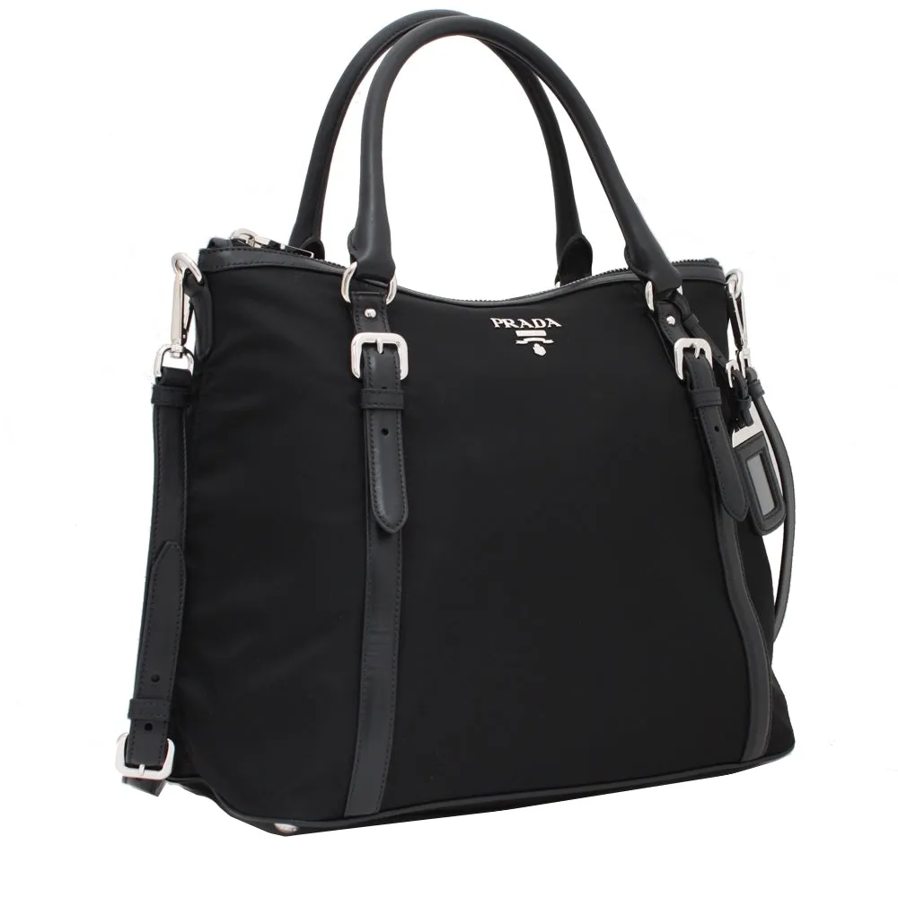 Prada 1BC116 Tessuto Nylon Convertible Bag- Blue