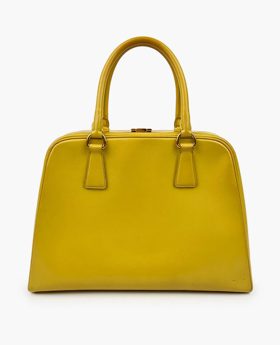 Prada Saffiano Leather Pyramid Frame Satchel &amp; Wallet Yellow
