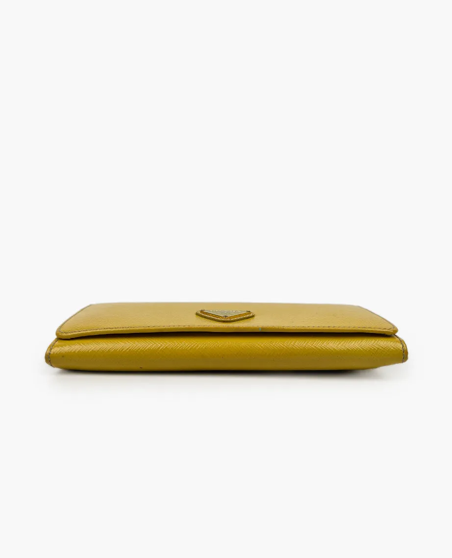 Prada Saffiano Leather Pyramid Frame Satchel &amp; Wallet Yellow