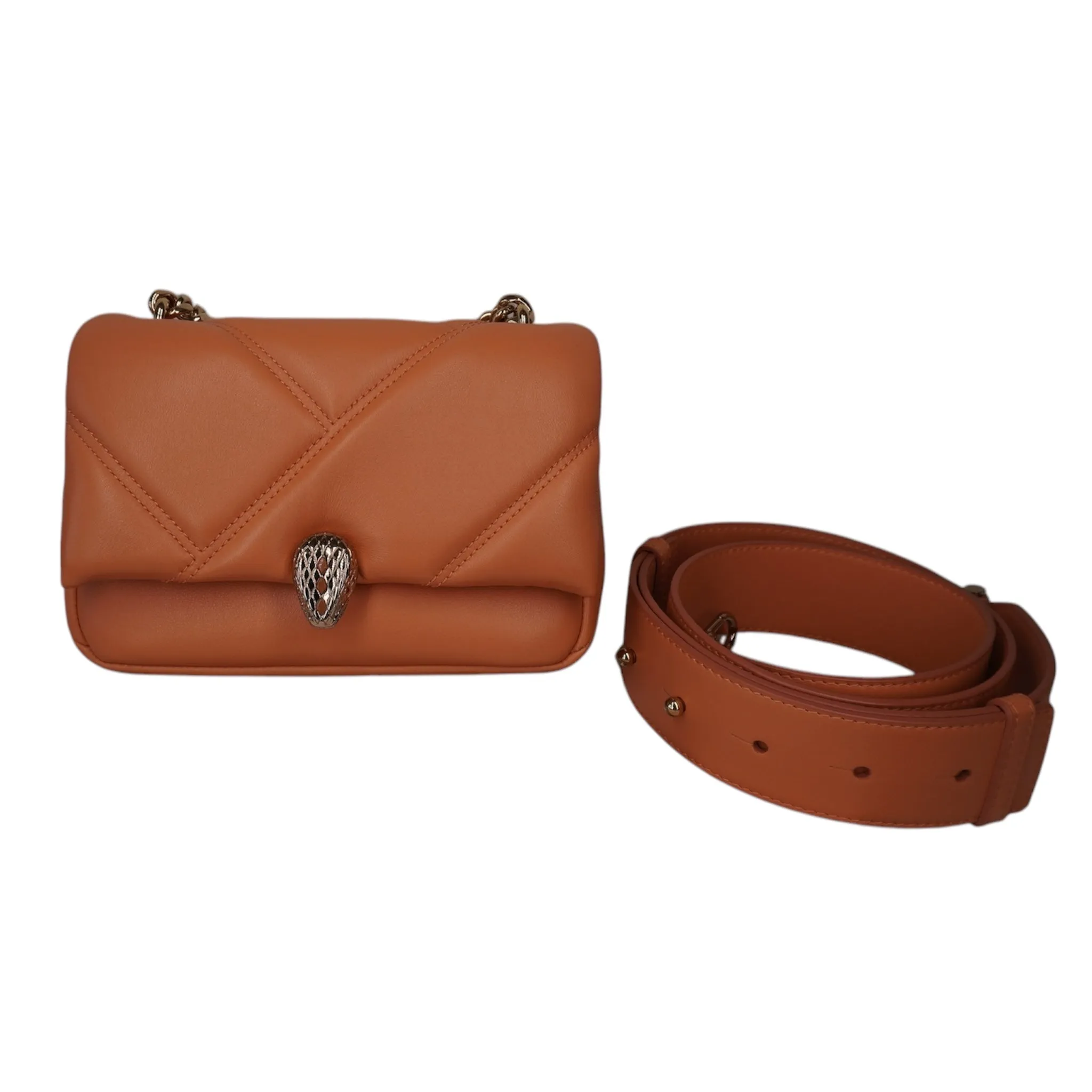 PRE-OWNED Pink Orange Calf Skin Serpenti Forever Handbag