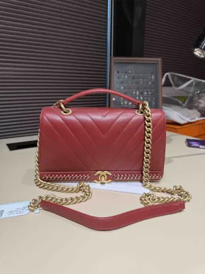 Preloved Chanel 2017 Red Top Handle Flap Bag