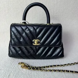 Preloved Chanel Coco Handle Bag H5022502 Black Quilted Leather Top Handle Bag