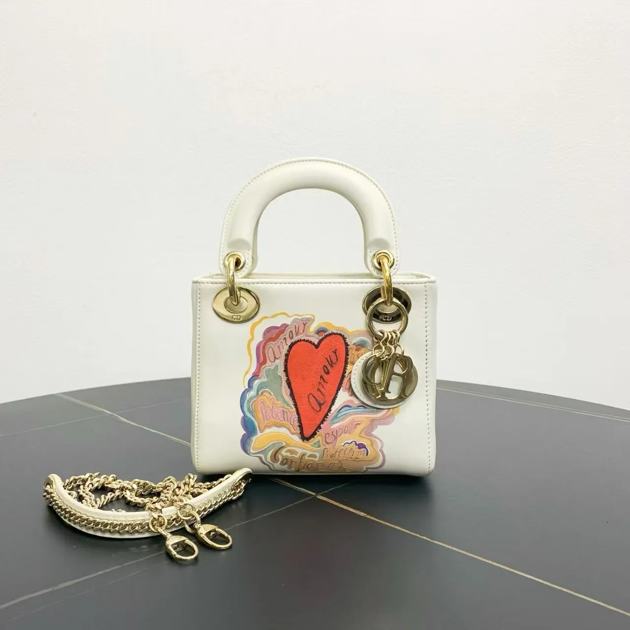 Preloved Dior Lady Bag White Leather Top Handle Amour Heart Bag