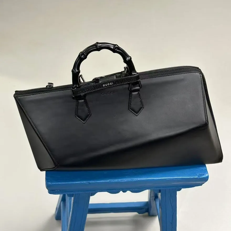 Preloved Gucci Bamboo Black Leather Top Handle Bag