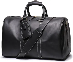 Premium Genuine Leather Travel Bag, Vintage-Style 17.7-inch Carry-On Duffel for Men and Women - Large Capacity and Durable Design, Brown, Black or Coffee (Black)