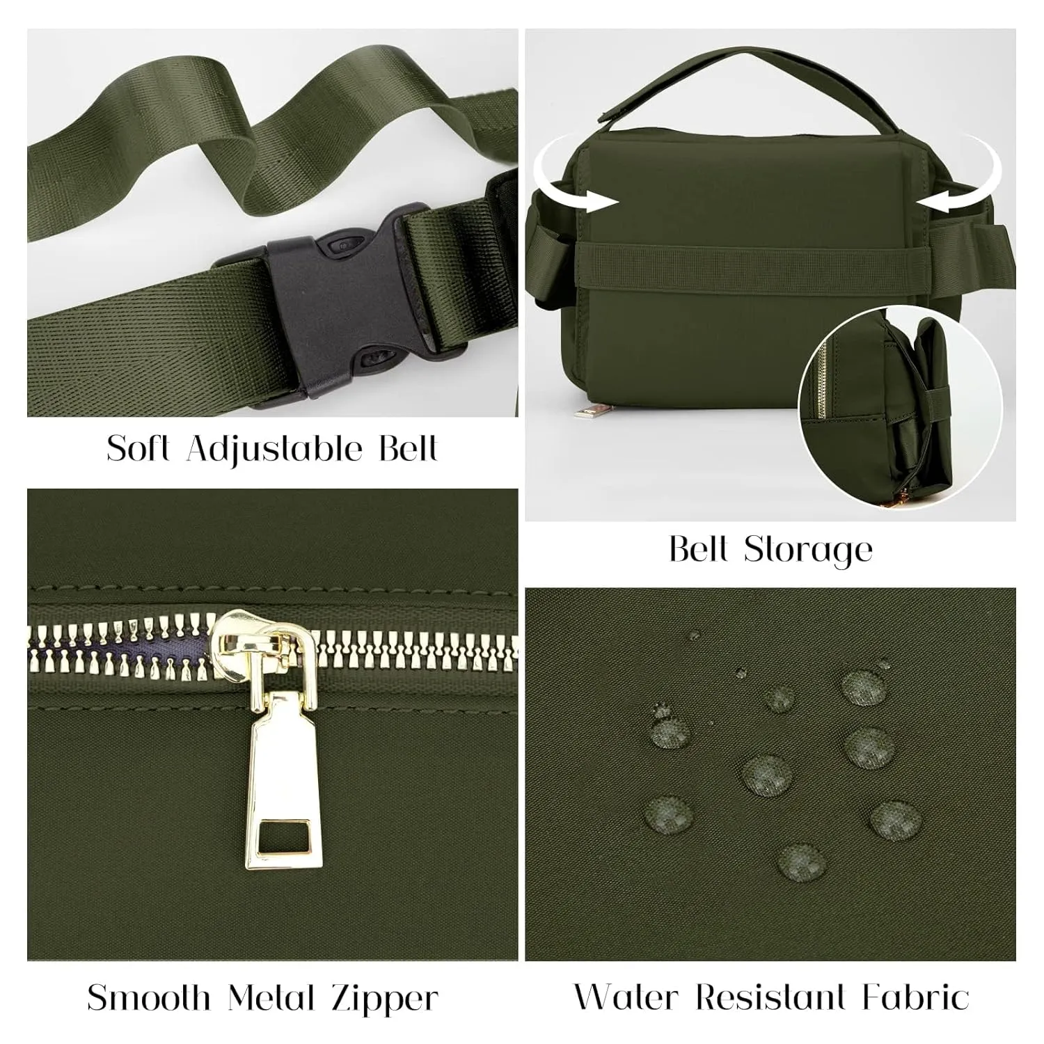 printe Small Diaper Bag with Portable Changing Pad, Crossbody Diaper Bag Pack with Wipes Pocket, Women Waist Bag for Travel (Olive Green, Large)