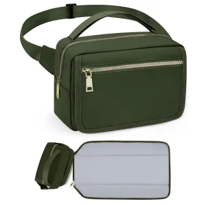 printe Small Diaper Bag with Portable Changing Pad, Crossbody Diaper Bag Pack with Wipes Pocket, Women Waist Bag for Travel (Olive Green, Large)