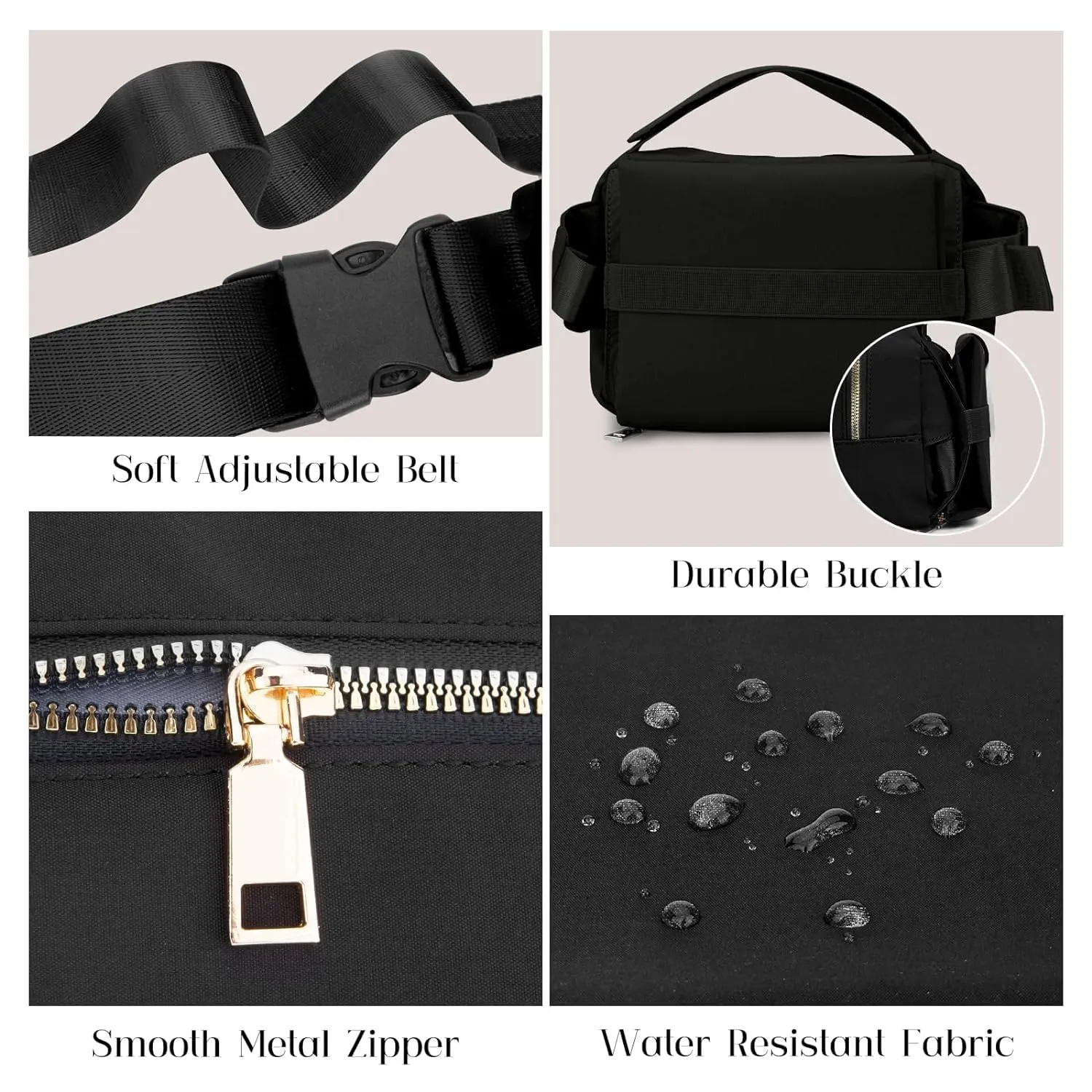 printe Small Diaper Bag with Portable Changing Pad, Crossbody Fanny Pack with Wipes Pocket for Stroller, Women Waist Bag for Travel, Black Large