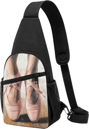 Printed Chest Bag with Ballet Shoes Shoulder Bag for Men Women Travel Hiking Bag Black One Size, Black, One Size