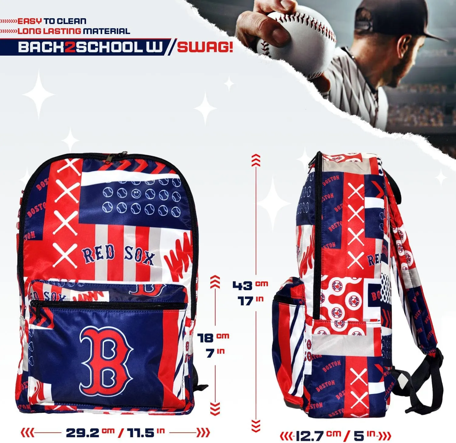 Pro Specialties Group Boston Red Sox Full Size Backpack, Licensed Gift Merch for Red Sox Fans TM1883 (Street Series Adult Bags) Boston Merchandise for Women