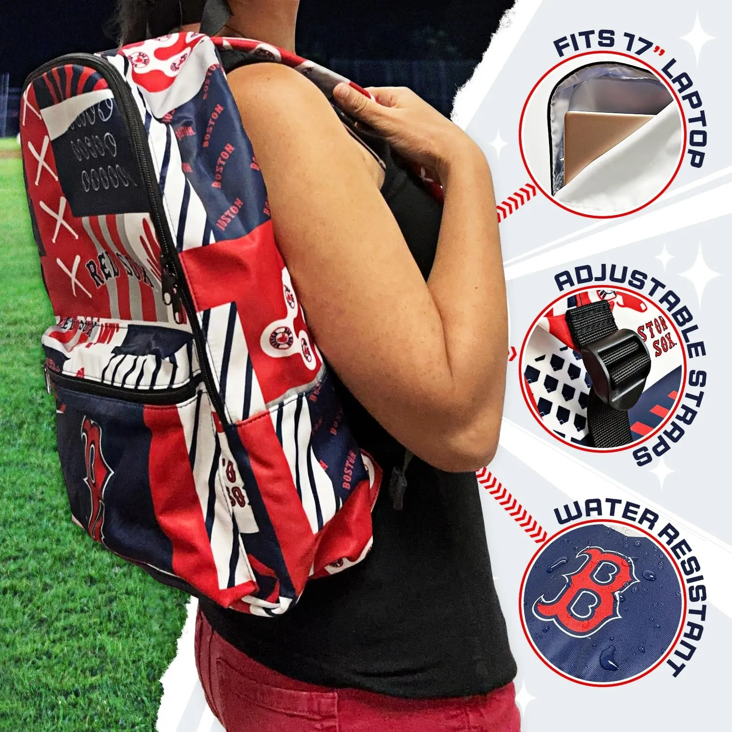 Pro Specialties Group Boston Red Sox Full Size Backpack, Licensed Gift Merch for Red Sox Fans TM1883 (Street Series Adult Bags) Boston Merchandise for Women
