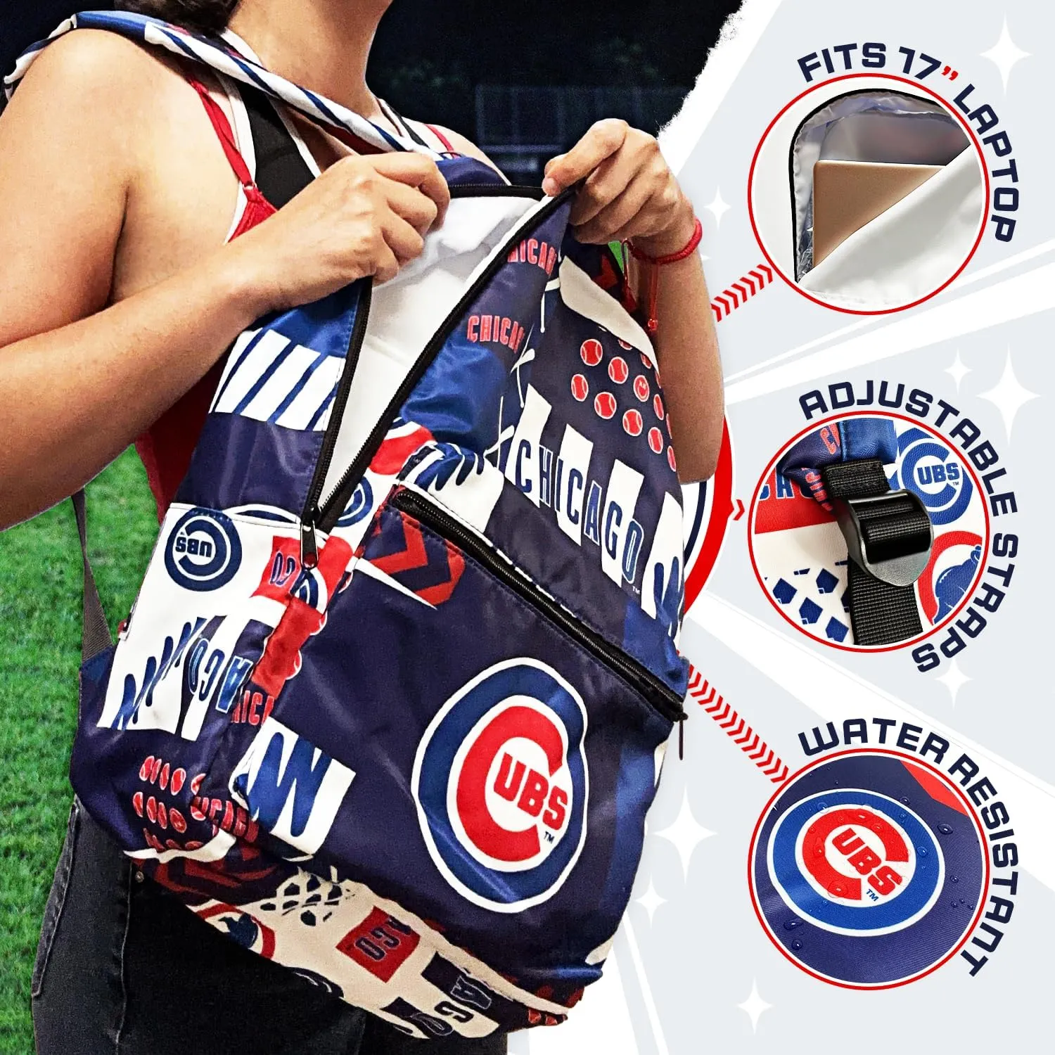 Pro Specialties Group Chicago Cubs Fullsize Bagpack, Licensed Gift Merch for Cubs Fans TM1883 (Street Series Adult Bags), Chicago Merchandise for Women