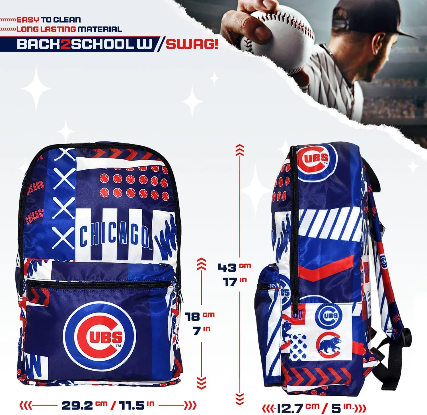 Pro Specialties Group Chicago Cubs Fullsize Bagpack, Licensed Gift Merch for Cubs Fans TM1883 (Street Series Adult Bags), Chicago Merchandise for Women
