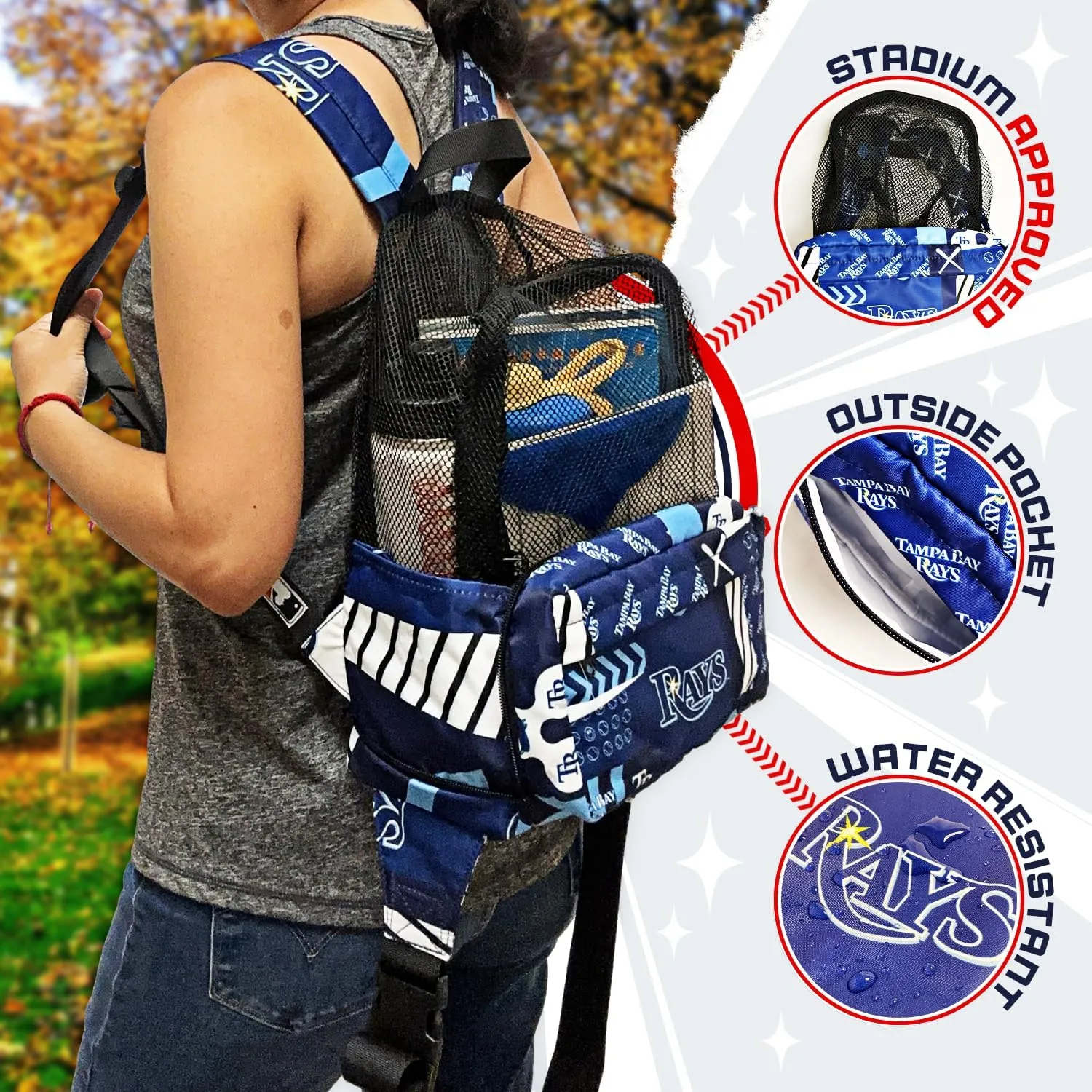 Pro Specialties Group Tampa Bay Rays Transformable 2-in-1 Mini Backpack: Convertible, Stylish, Water-resistant Travel Fanny pack, Crossbody Bag.