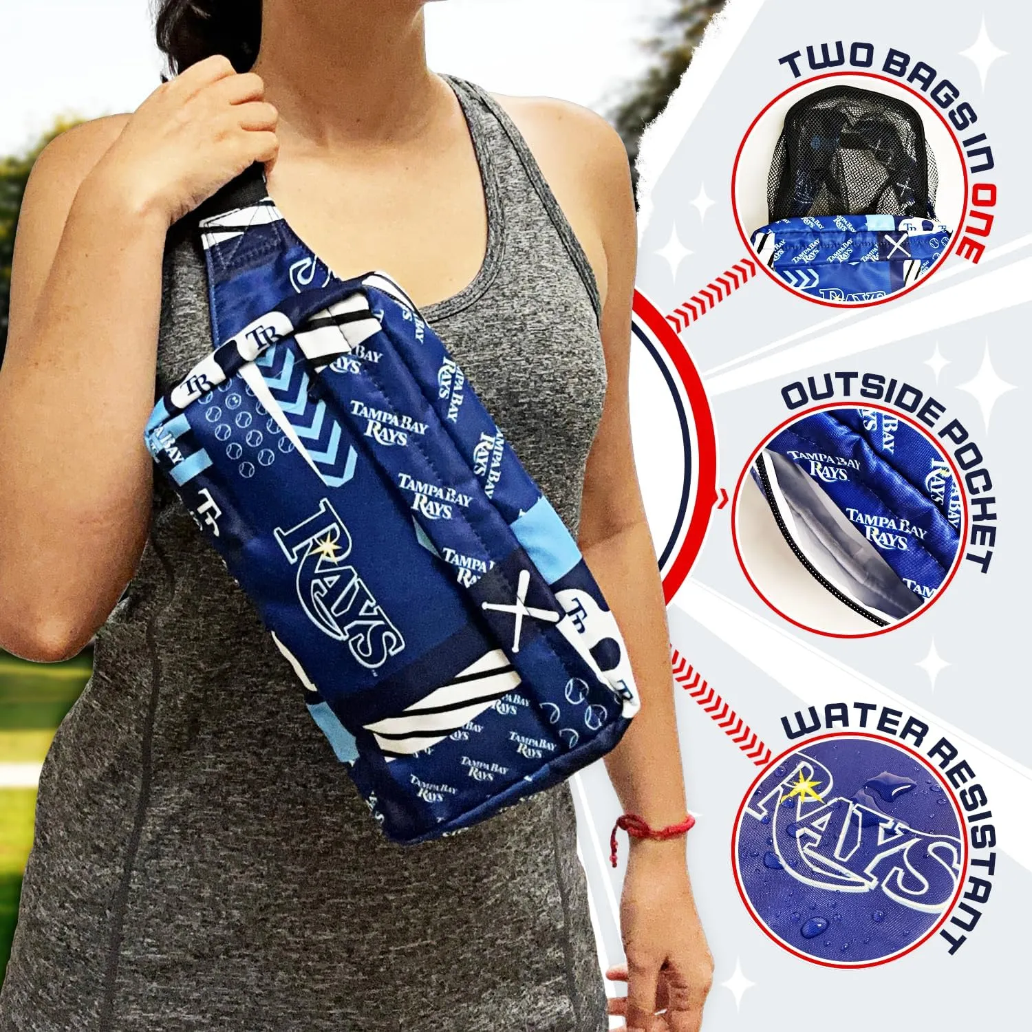 Pro Specialties Group Tampa Bay Rays Transformable 2-in-1 Mini Backpack: Convertible, Stylish, Water-resistant Travel Fanny pack, Crossbody Bag.