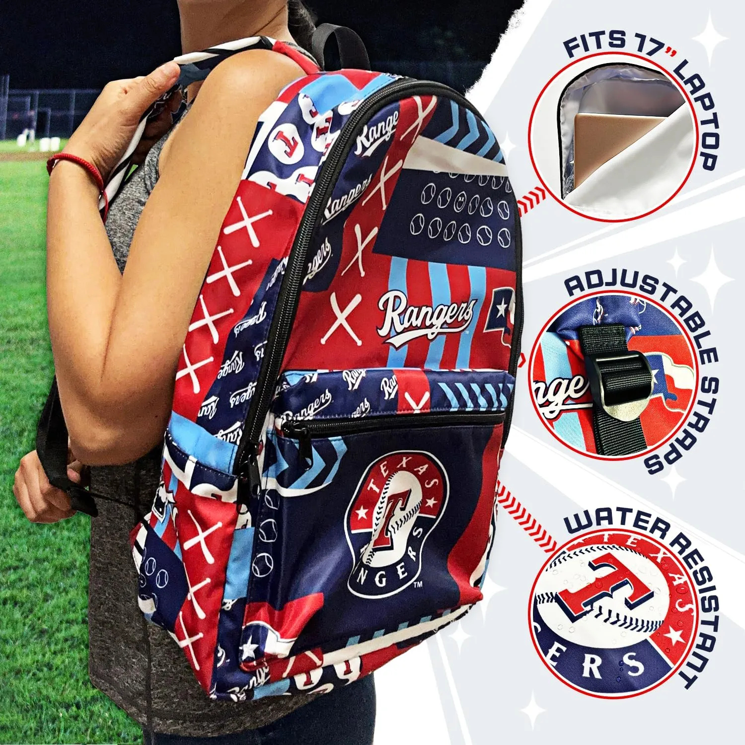 Pro Specialties Group Texas Rangers Full Size Backpack, Licensed Gift Merch for Rangers Fans TM1883 (Street Series Adult Bags) Texas Merchandise for Women