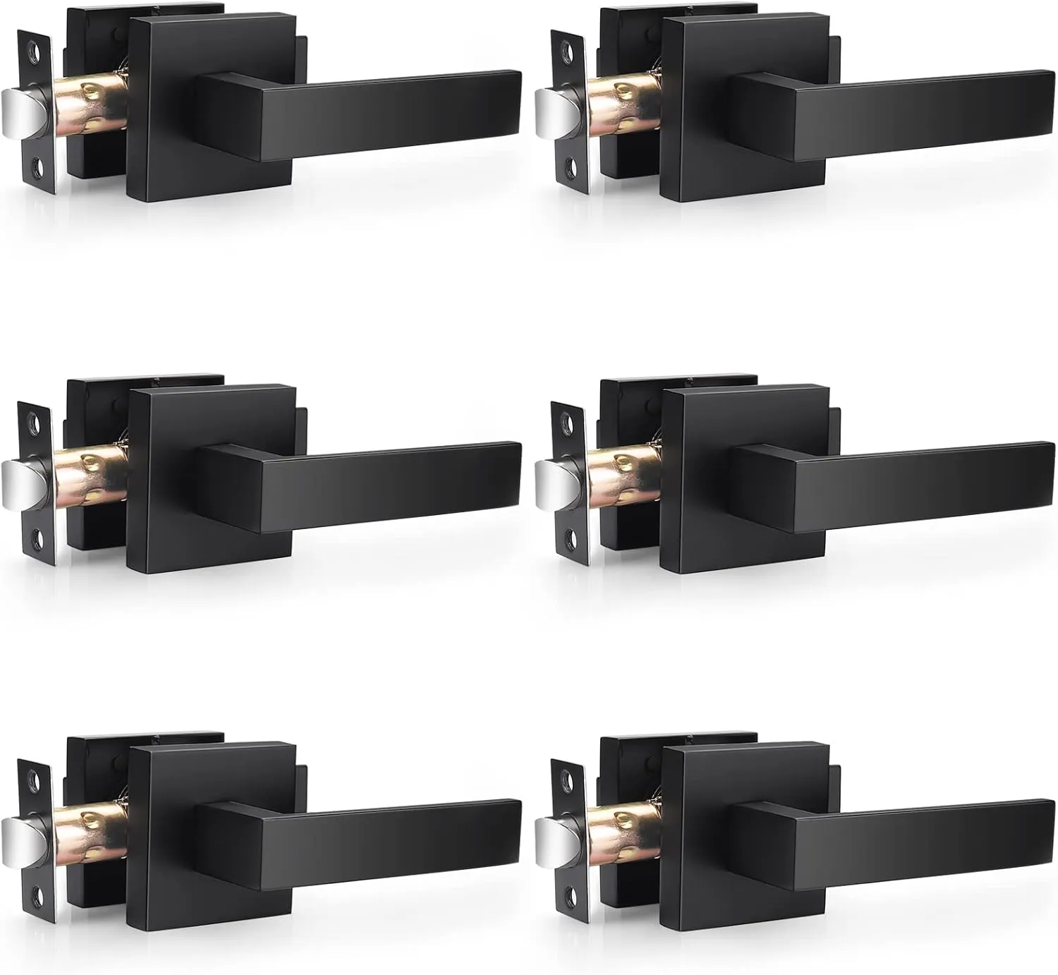 Probrico 6 Pack| Matte Black Passage Levers for Hall and Closet, Square Heavy Duty Interior Keyless Door Handles, Reversible for Left Right Sided Doors