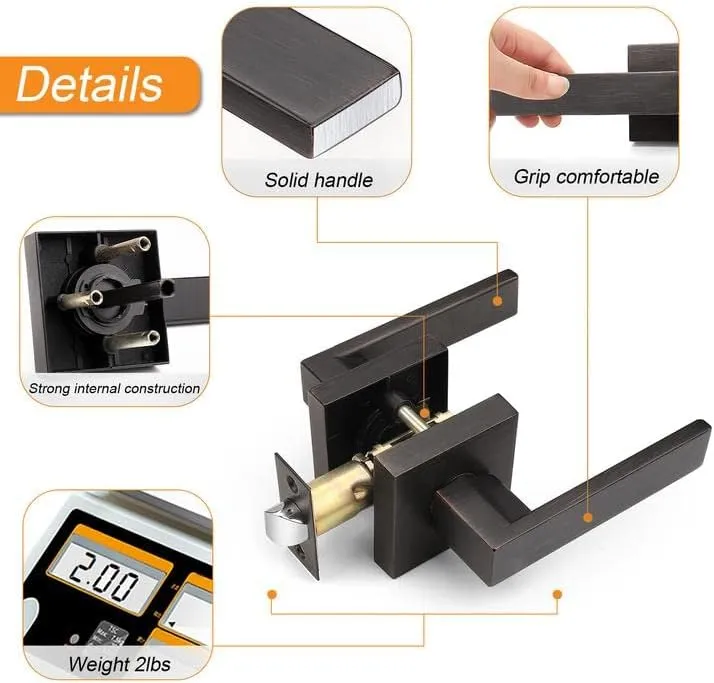 Probrico 6 Pack Passage Door Levers for Home Hall and Closet,Oil Rubbed Bronze Finish Square Door Handles Interior Non-Locking Hardware, Keyless Leversets, Heavy Duty