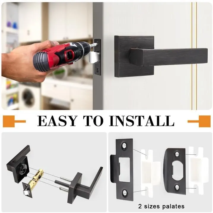 Probrico 6 Pack Passage Door Levers for Home Hall and Closet,Oil Rubbed Bronze Finish Square Door Handles Interior Non-Locking Hardware, Keyless Leversets, Heavy Duty