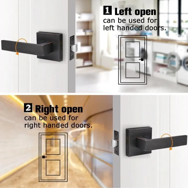 Probrico 6 Pack Passage Door Levers for Home Hall and Closet,Oil Rubbed Bronze Finish Square Door Handles Interior Non-Locking Hardware, Keyless Leversets, Heavy Duty