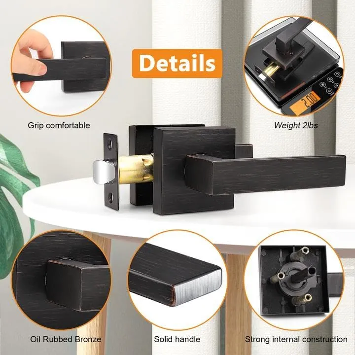Probrico 6 Pack Passage Door Levers for Home Hall and Closet,Oil Rubbed Bronze Finish Square Door Handles Interior Non-Locking Hardware, Keyless Leversets, Heavy Duty