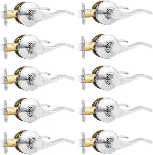 Probrico Interior Door Handle Lever Chrome Door Handles Passage Door Lever Handle, Closet Door Handle Polished Chrome Interior Keyless Door Handle for Hallway Closet Wave Style Reversible, 10 Pack