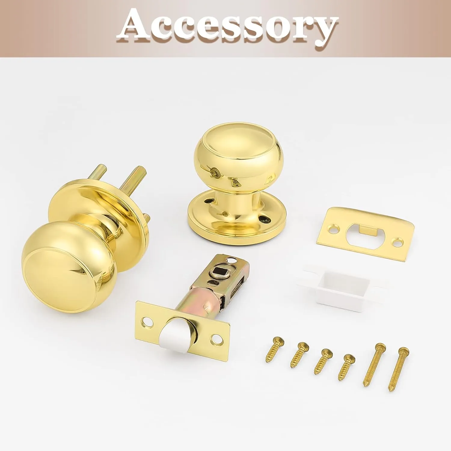Probrico Round Door Knobs Passage Lock Polished Brass for Closet Hallway Passage Handle Keyless Lockset 2 Pack