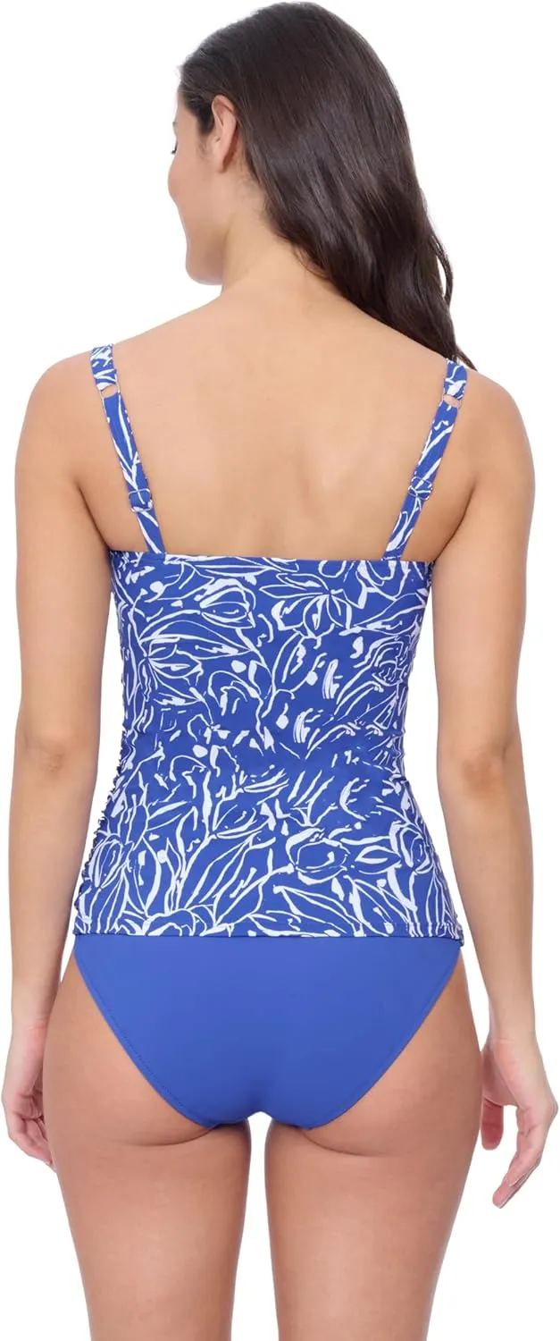Profile by Gottex Womens Royal Blue D Cup Tankini Bathing Top with Underwire Foam Cups and Front Lining Swimwear Essential