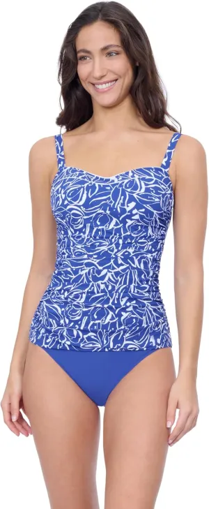 Profile by Gottex Womens Royal Blue D Cup Tankini Bathing Top with Underwire Foam Cups and Front Lining Swimwear Essential