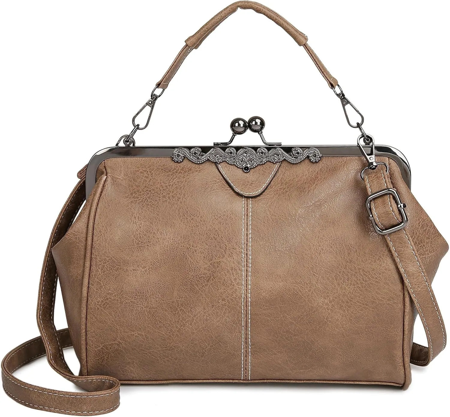 PU Leather Handbags for Women Evening Clutch Satchel Purse Tote Women Vintage Kiss Lock