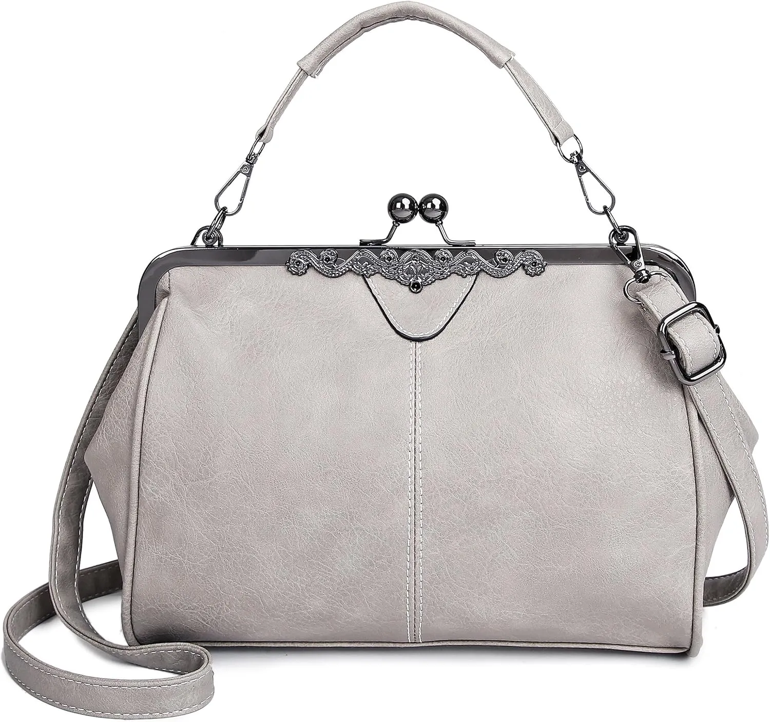 PU Leather Handbags for Women Evening Clutch Satchel Purse Tote Women Vintage Kiss Lock